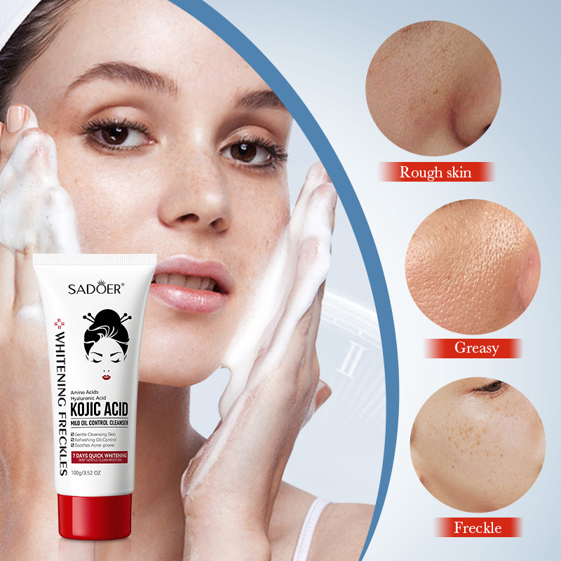 SADOER Ácido Kójico Limpador Facial Espuma de Lavagem Facial Limpeza Facial Mossee Hidratante Iluminando Produtos de Cuidados com a Pele Facial