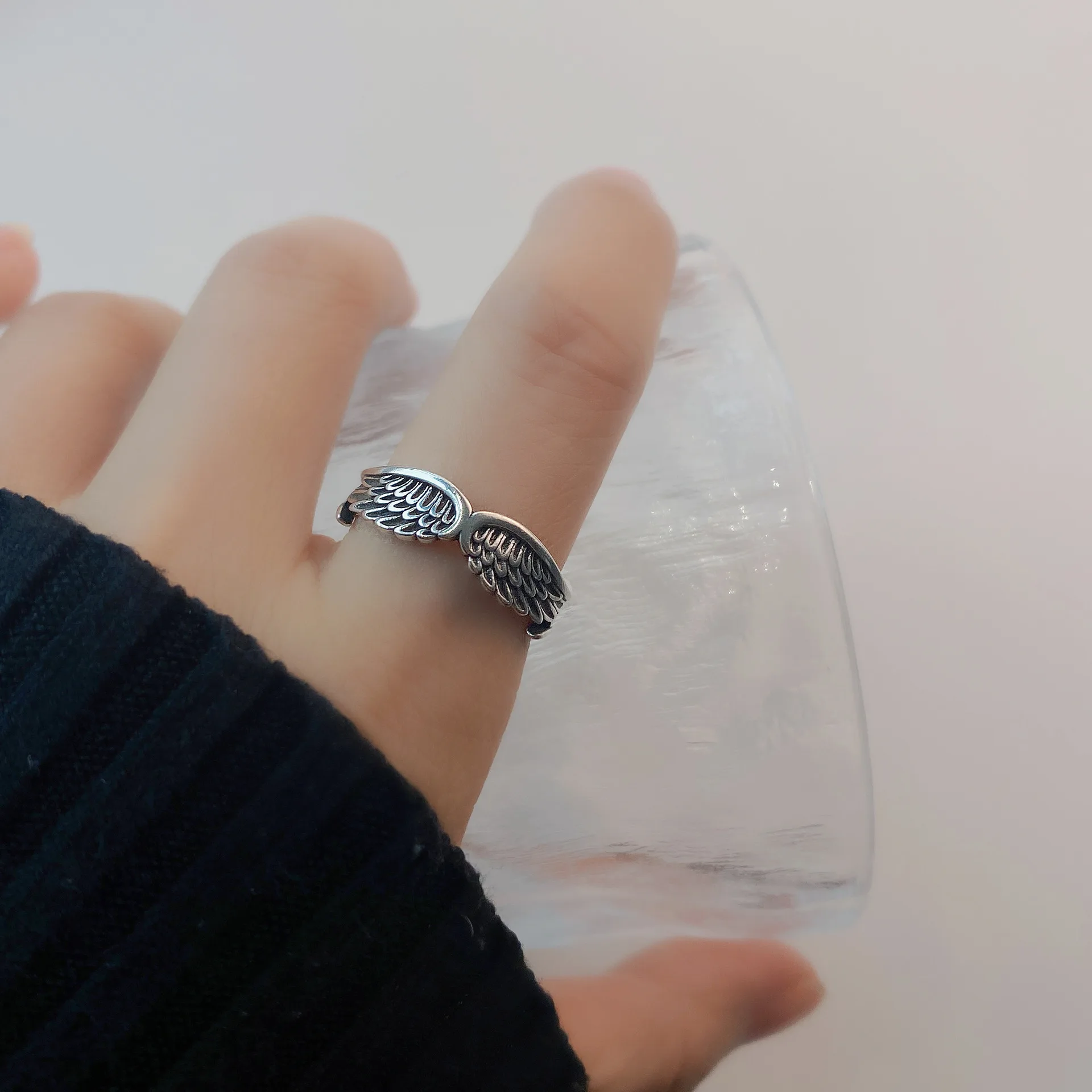 Anillos Retro con alas de demonio y Ángel para parejas, joyería antigua, anillo de dedo ajustable abierto con sentido de moda Popular, regalo Punk Hip Hop