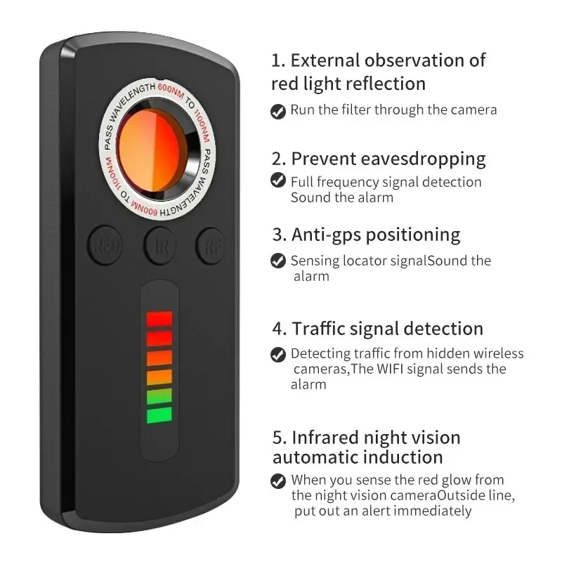 Detector de cámara oculta para coche, dispositivo antiespía, señal inalámbrica profesional, GPS, búsqueda infrarroja, minidispositivo de control remoto