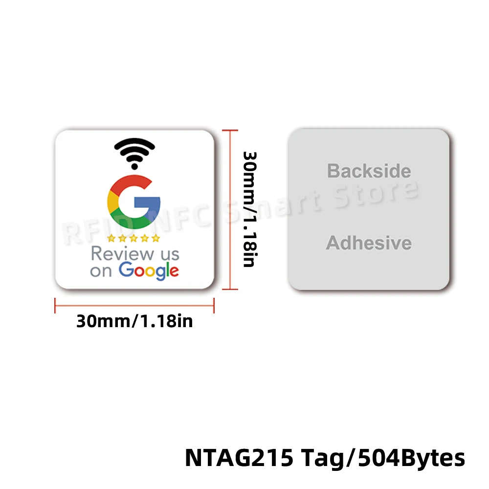 Etiquetas NFC 30mm Adesivos de Revisão de Google à prova d'água 504Bytes NFC215 Chip NFC Tap Review Sticker Revisão de nós no Google Sticker