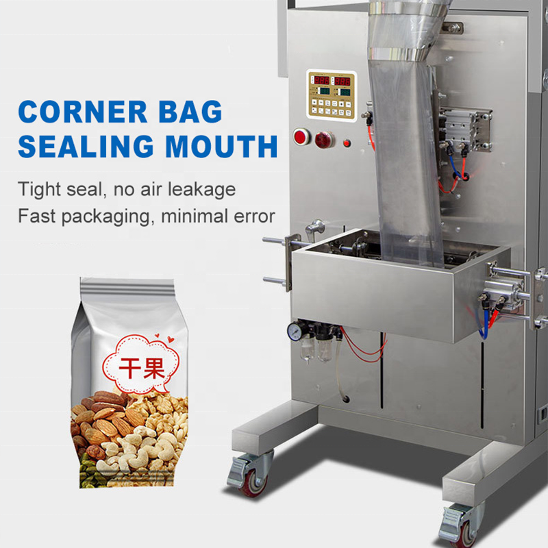 Fully Automatic Corner Bag Snack Granule Packing Stainless Steel Plastic Pouch Film Weighing Pneumatic Filling Packaging Machine