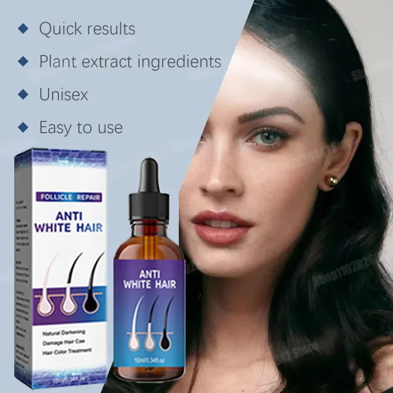 Soro de essência capilar anti-cinza natural e saudável de cabelo branco a preto