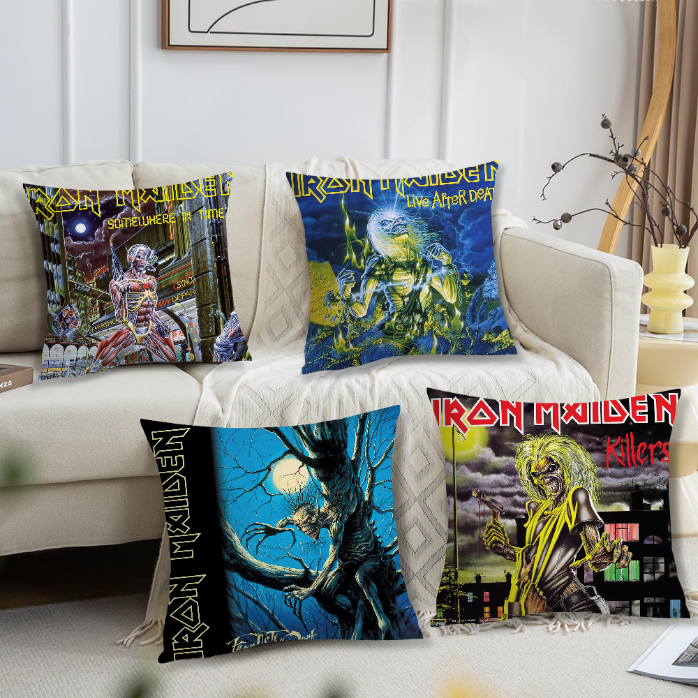 I-Iron Maidens Heavy Rock Band Pillow Case Living Room Accent Couch Back Support Square Lounge Restful Nap Companion ﻿
