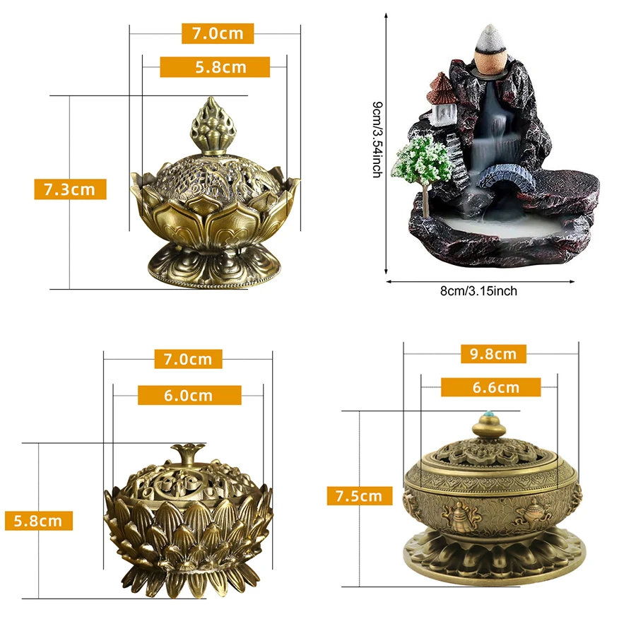 Sanxingdui 합금 향 버너 - 명상, 콘 및 코일용 미니 빈티지 홀더, 복고풍 홈 장식 선물