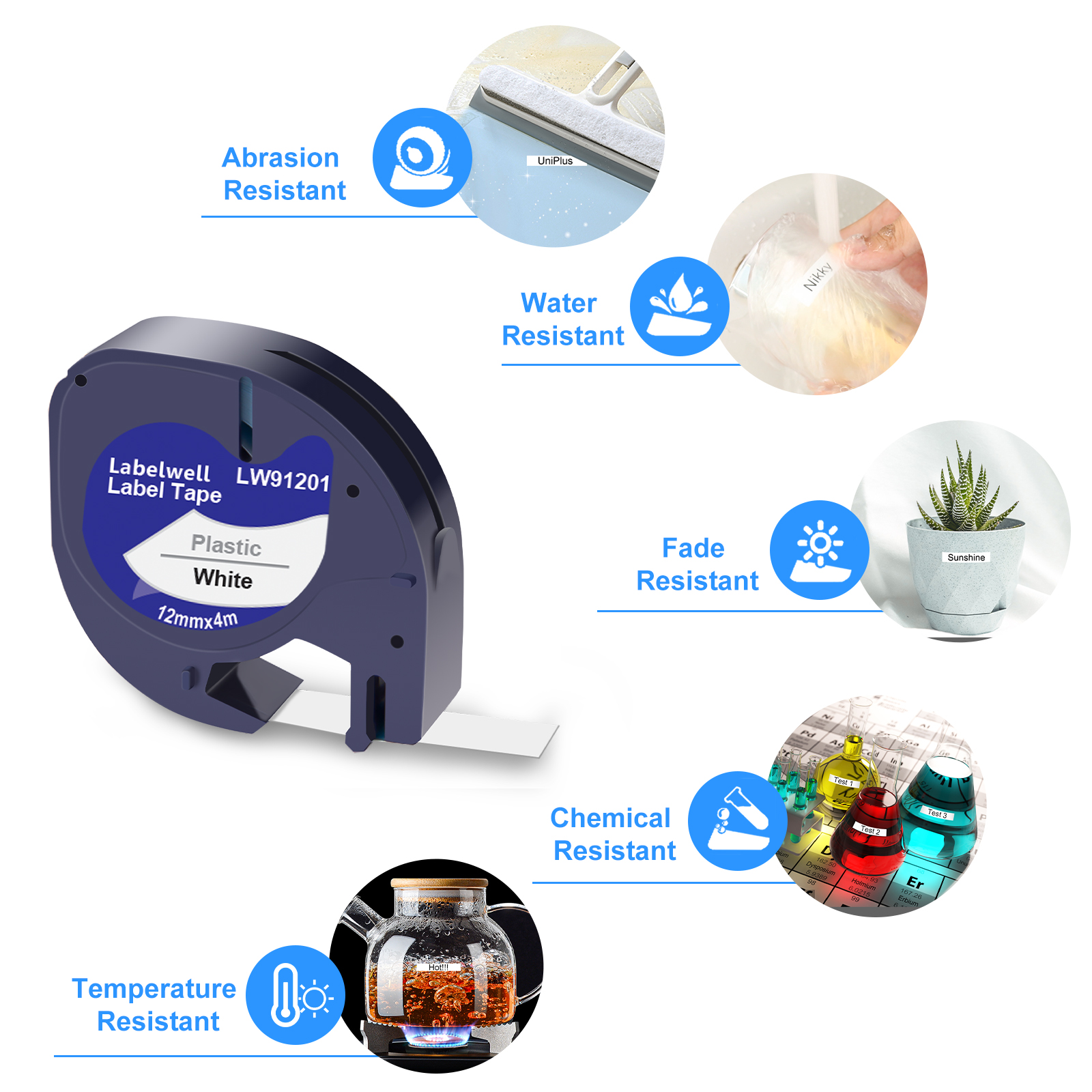 ラベルテープ,互換性のあるラベル,dymo letratag,ltテープ,12267, 91200, 91202,dymo lt100h,lt100t,QX-50, 12mm, 5個,10個