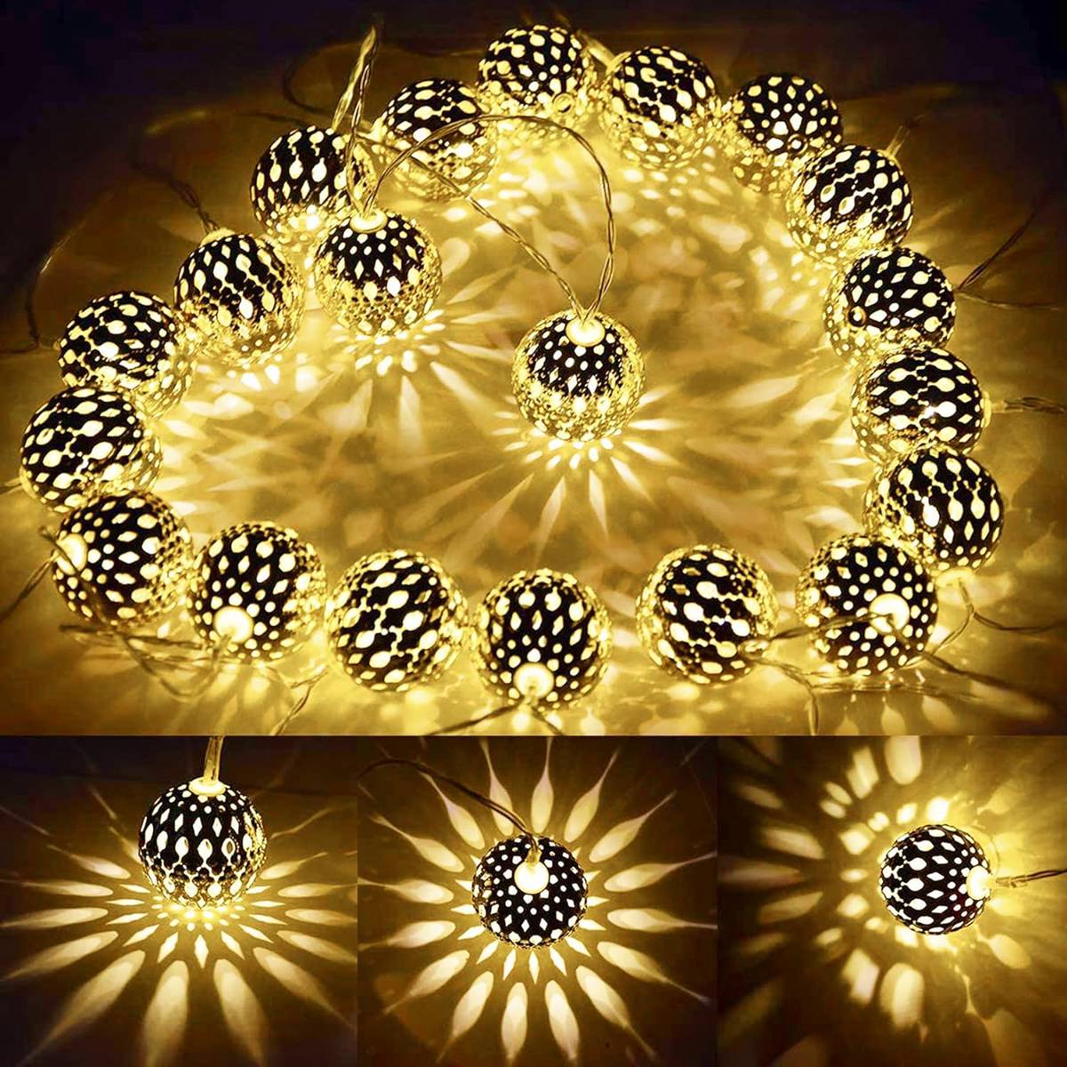 1pc LED Marokkanische Lichterkette Batterie Betrieben Gold Globus String Lichter Für Hochzeit Im Freien Party Ramadan Festival Dekoration