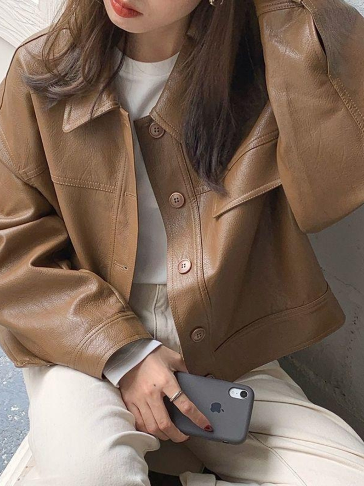 East Gate レトロポケットレザージャケット女性のルーズカラージャケットショートアウター秋 2024 ファッションエレガントなスタイル