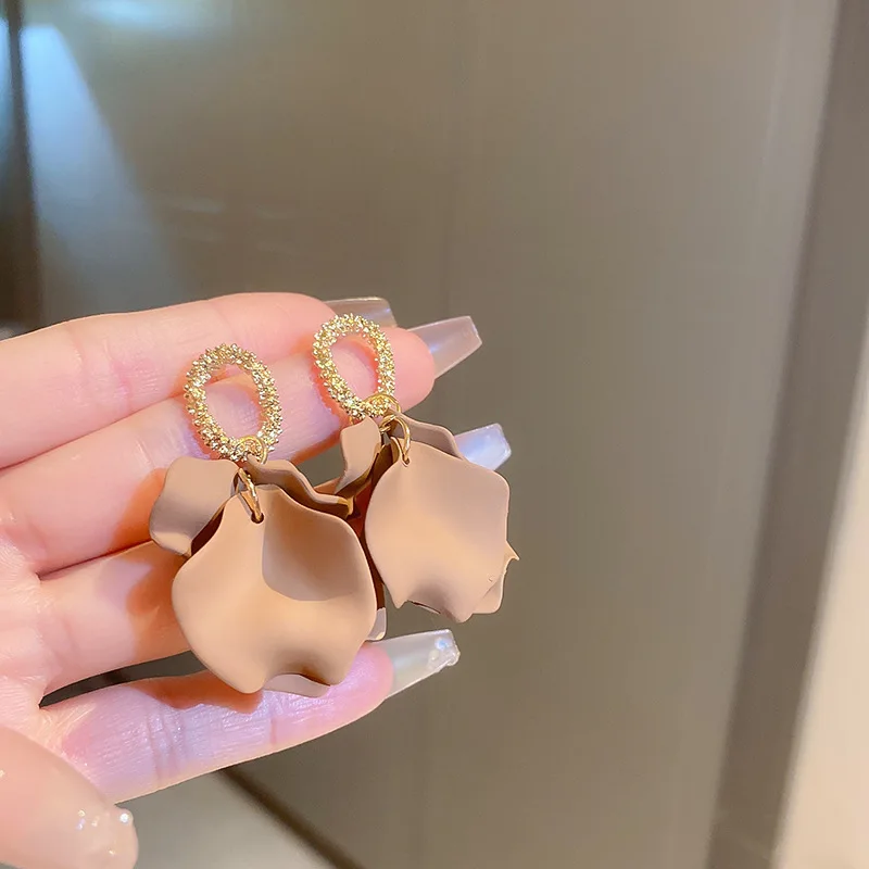 Anting Kelopak Berwarna Jarum Perak Anting Atmosfer Retro Seni Anting Mode Canggih