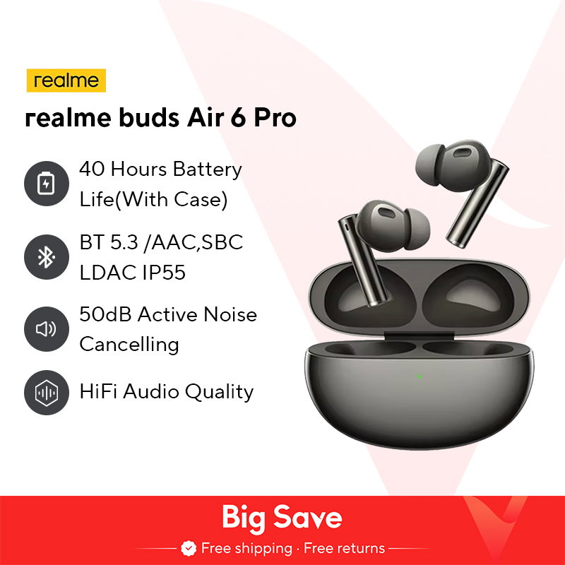 Realme Buds Air 6 Pro Echte Draadloze Oortelefoon 50dB Diepzee Ruisonderdrukking 2.0 Bluetooth 5.3 Draadloze Hoofdtelefoon
