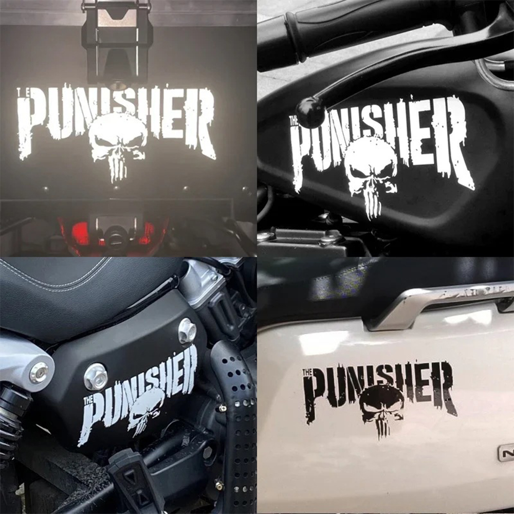 Motorcycle Tank Decals Punisher Reflective Helmet Stickers Decorative Accessories Creative Waterproof PVC Auto Decals