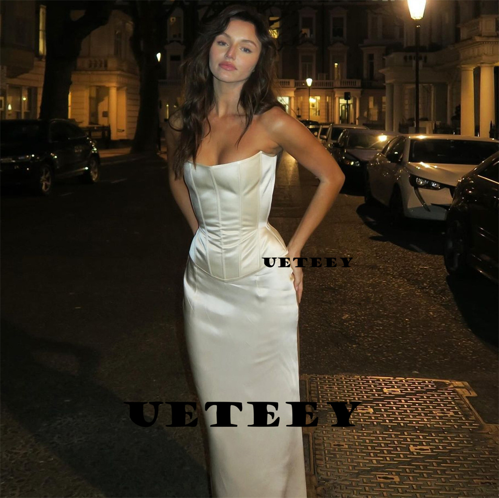 Ueteey personalizado simples sem alças cetim bainha vestido de casamento para mulheres rendas até voltar tornozelo comprimento vestido de noiva