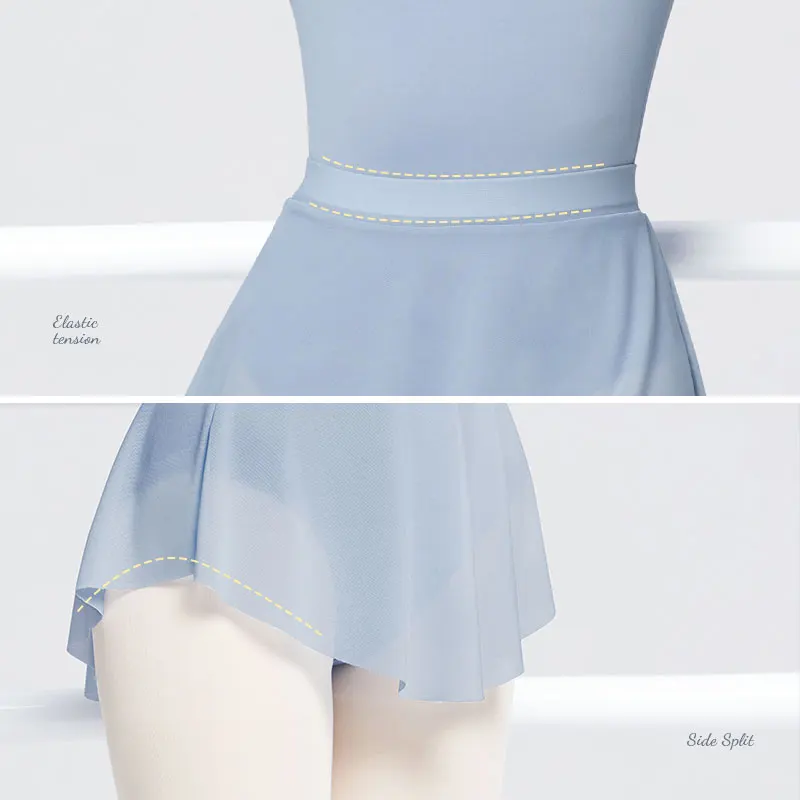 Falda de ballet para mujer, falda de baile corta con abertura lateral, falda elástica de malla suave para mujer, falda tutú de ballet