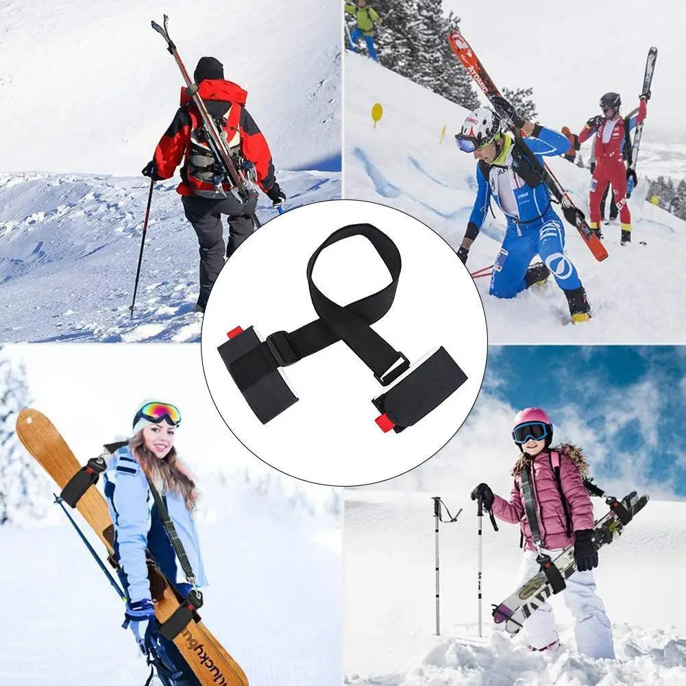 New Skiing Pole Shoulder Hand Carrier Lash Handle Straps Adjustable Hook Loop Protecting Black Nylon Ski Handle Strap Bag