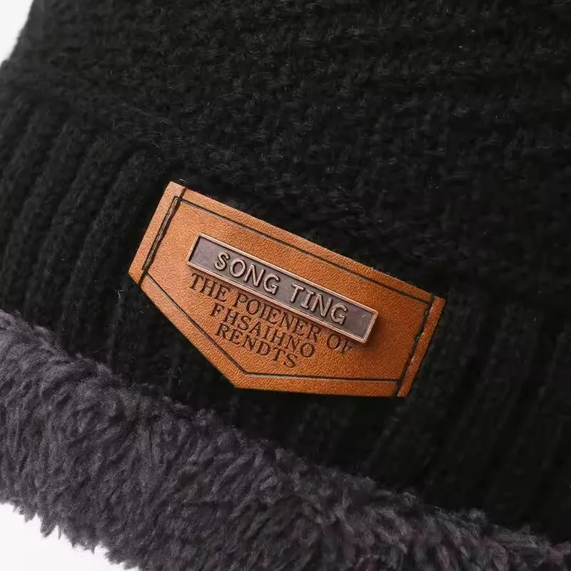 Gorro a prueba de viento para hombre, bufanda, guantes, conjunto de tres piezas para viajes al aire libre, gorro de punto cálido de lana polar, deporte de ciclismo, cálido y a prueba de frío, invierno