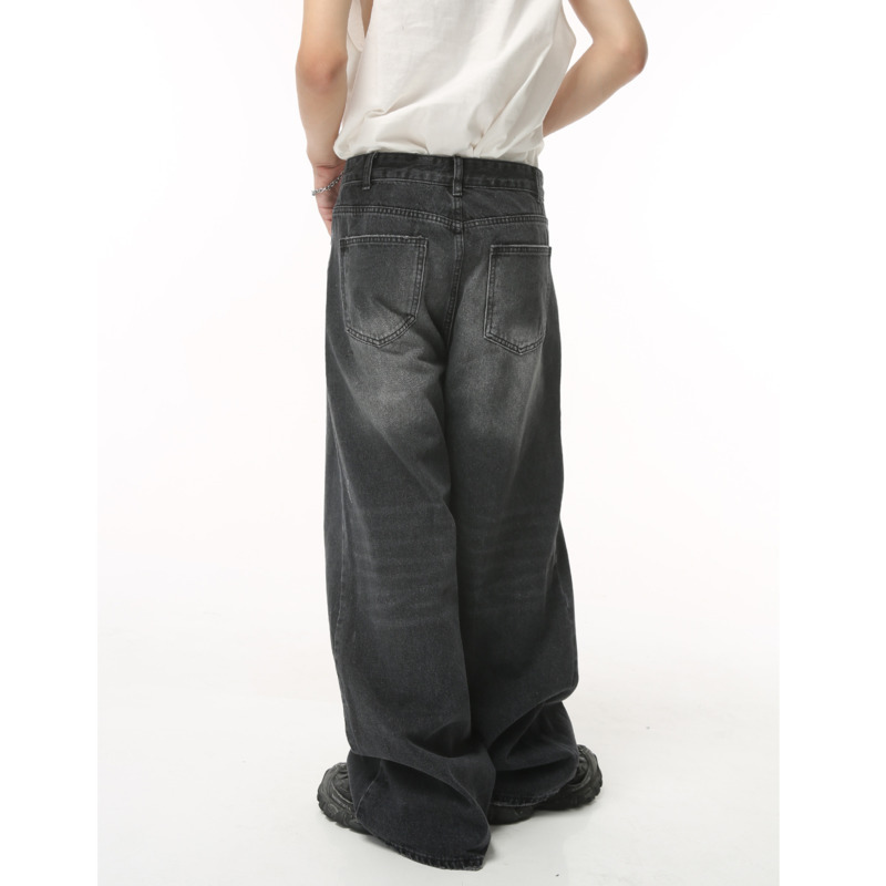 Retro Men's DENIM กางเกง Y2K High Street ขากว้างหลวม DENIM กางเกงแฟชั่น Ripped กางเกงขาตรง Hip Hop เสื้อผ้า