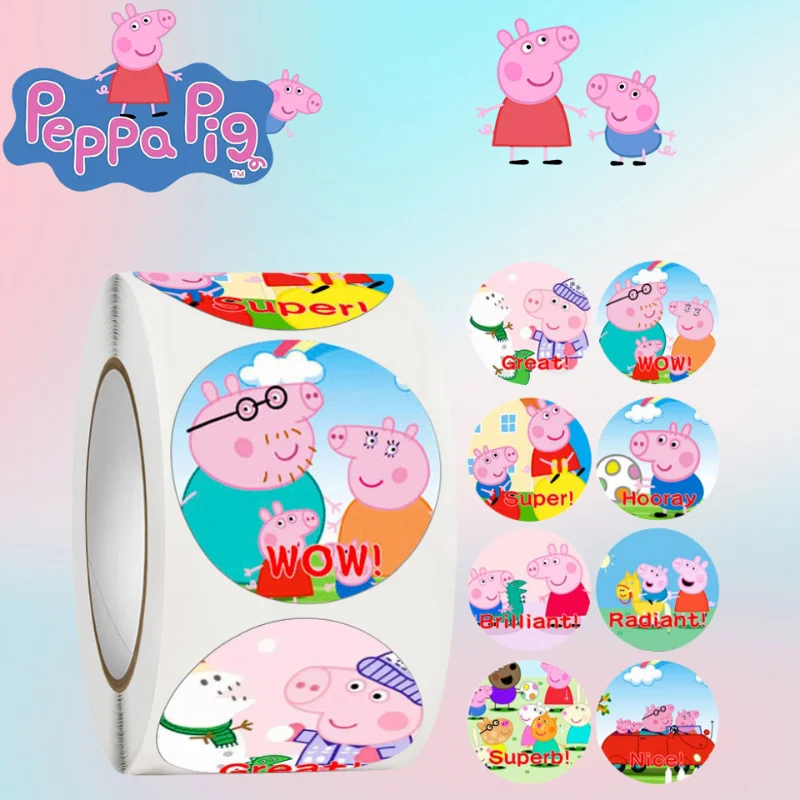500 Stück/Rolle Peppa Schwein George Kindergarten Belohnung Aufkleber Schwein Familie Schwein Vater Mutter Cartoon Aufkleber Spielzeug Kind Geburtstags geschenk