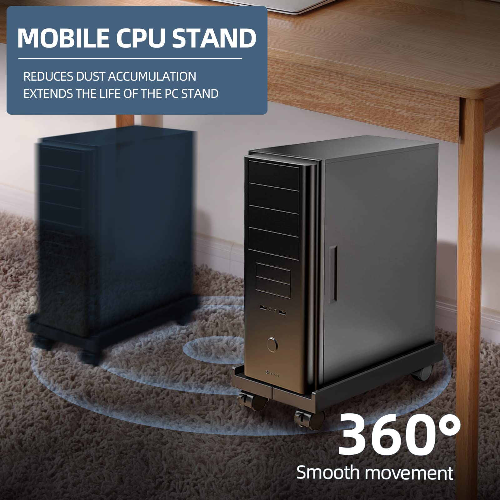 Soporte ajustable para CPU móvil, torre de ordenador ventilado, se adapta a la mayoría de PC, debajo del escritorio, carrito de suelo de PC