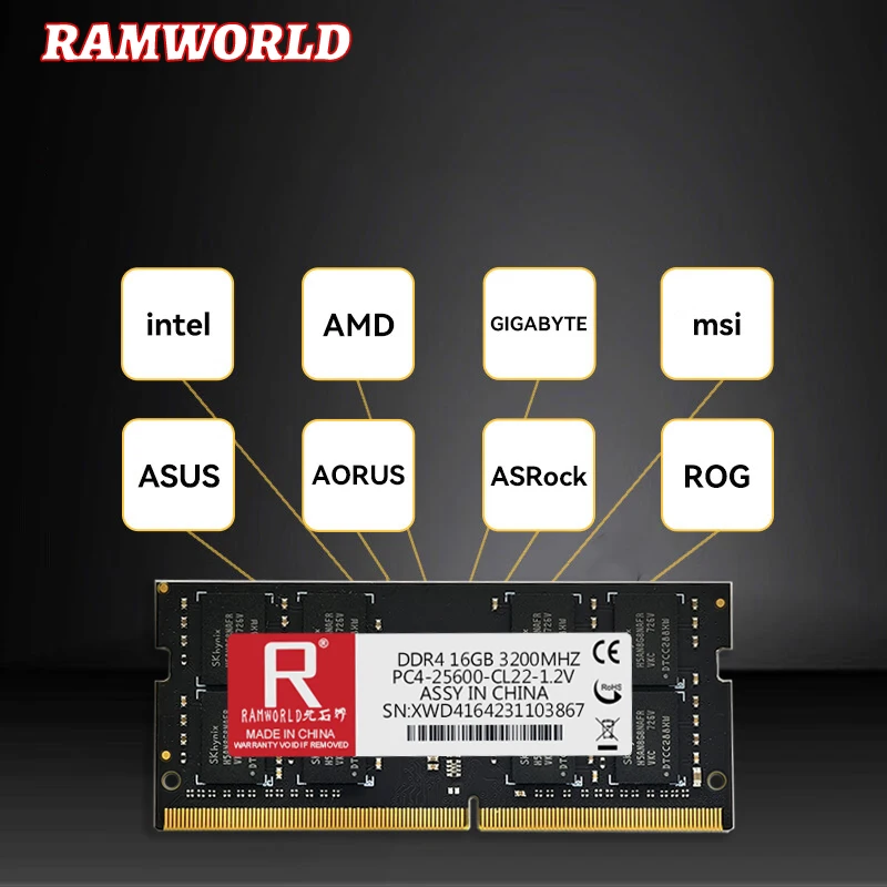 RAMWORLD DDR4 16GB 8GB 4GB 3200MHz 2666MHz 2400MHz 2133MHz Notebook Memoria Ram PC4 CL16/17/19/22 1.2V  SODIMM Laptop Memory