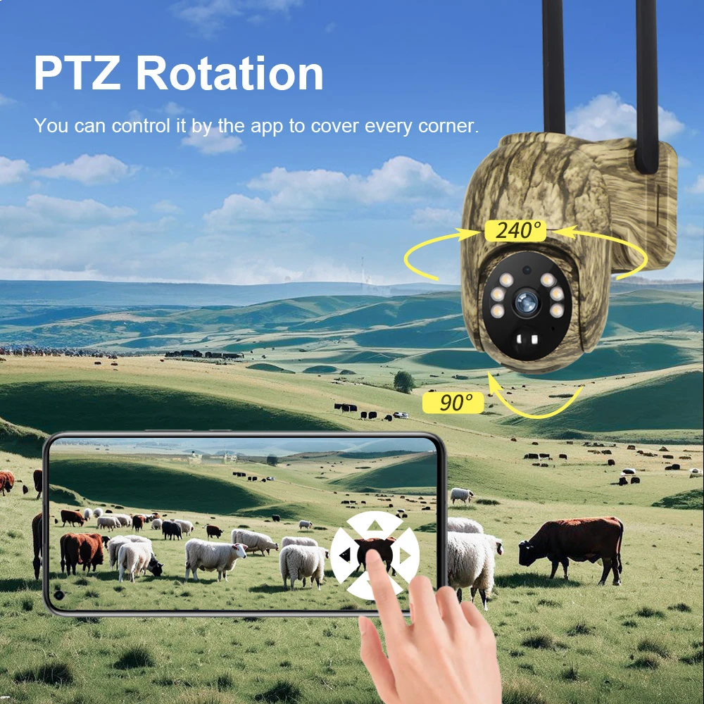 Ubox WiFi Solar Camera 4G LTE Cellular Trail Camera with Solar Panel Security Cam Full Color Night Vision for outdoor Wildlife