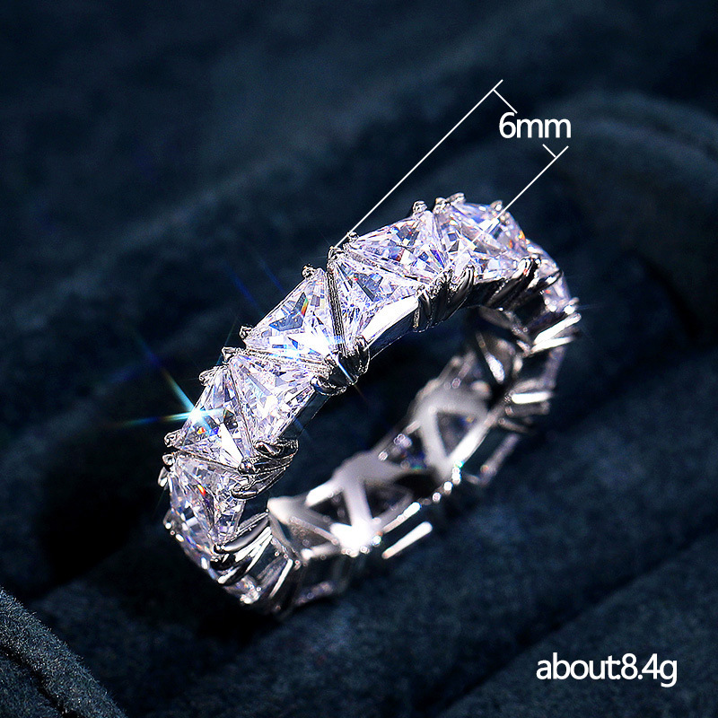 Lujoso anillo de plata de ley 925, anillo de circón Triangular con cristal de circón Aaa, regalo de joyería de compromiso para mujer