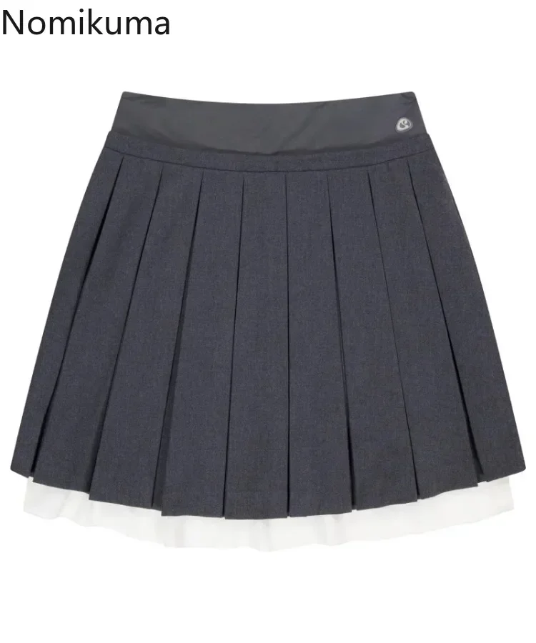 Geplooide Rokken Dameskleding 2025, Nieuwe Bodems Patchwork Nep Twee Saia Hoge Taille A-lijn Jupe Koreaanse Eenvoudige Vintage S-lijn Rok