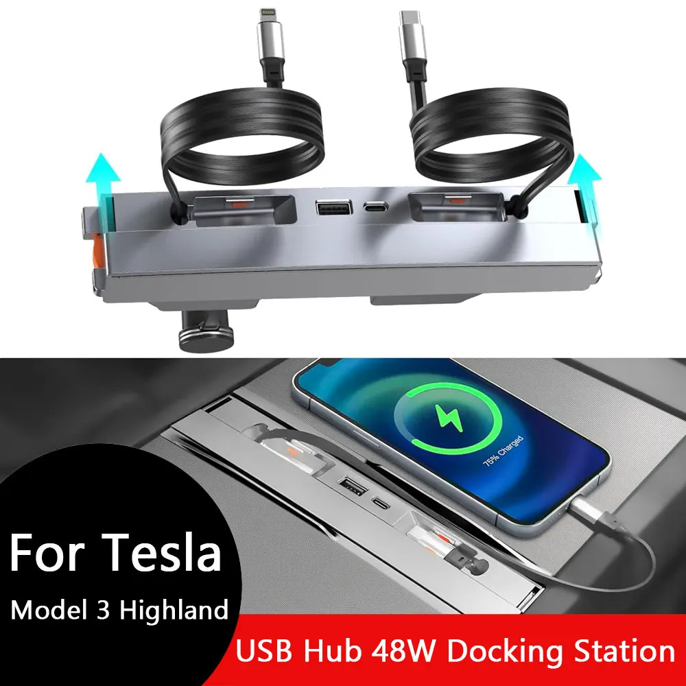 Tesla usb hub para tesla modelo 3 2024 à prova dwaterproof água-carregador rápido para tesla modelo 3 highland usb carregador hub 4 portas docking station