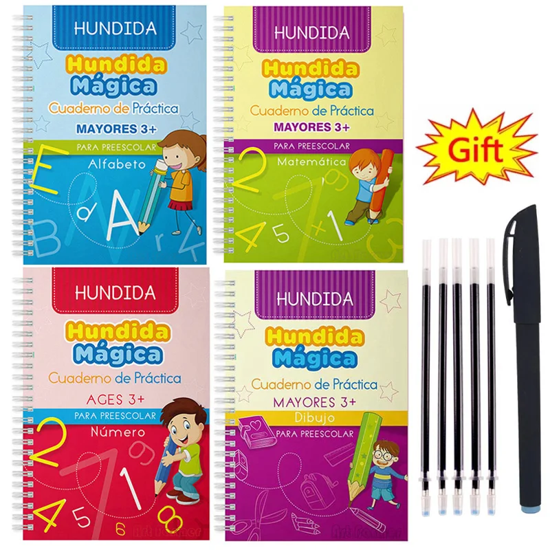 Spanish Magic Books Learning Numbers In Spanish Lettering for Children Reusable Magic Practice Copybook Montessori Writing Set