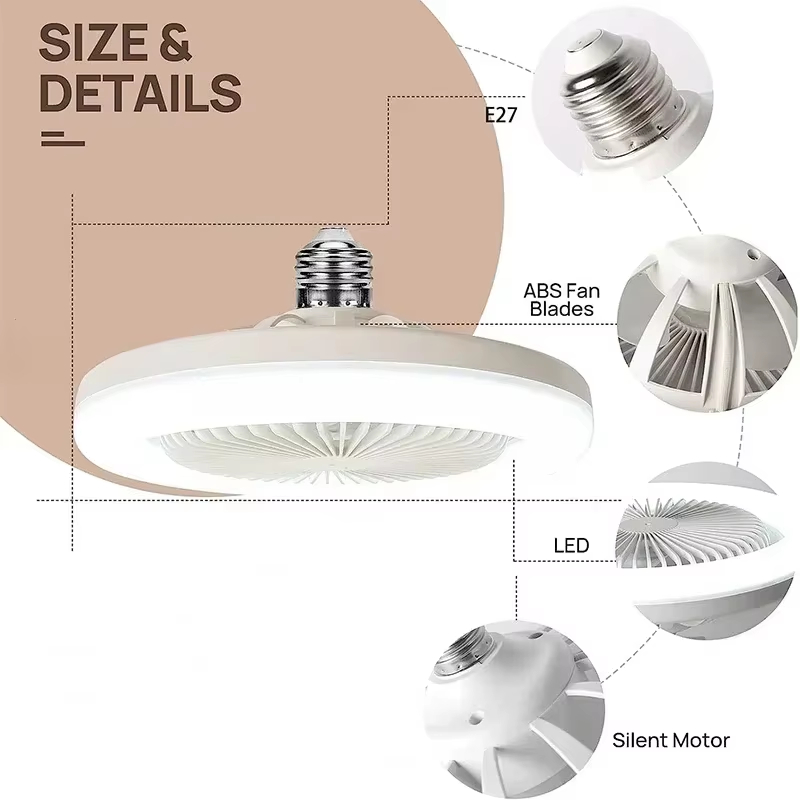 Lampe LED Ventilateur Plafond, Mode Trois Vitesses, Perle, Inda, Vis, Télécommande, Mur, Chambre, Nouveau
