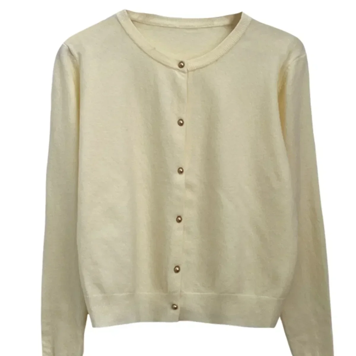 Cárdigan de punto de Color liso para mujer, jersey coreano de manga larga con una hilera de botones, cárdigans que combinan con todo con cuello redondo, prendas de vestir
