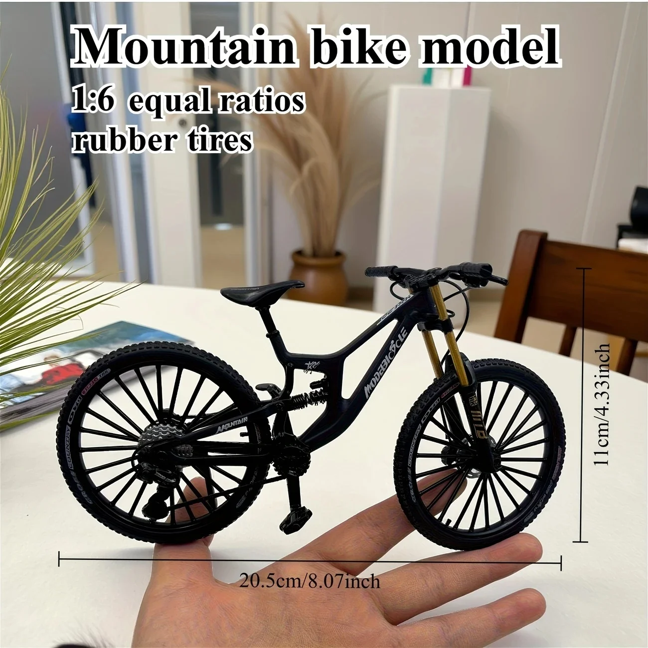 1:6 Scale Alloy Mountain Bike Model Realistic Gear Toy with Front & Rear Shock Absorbers for Bicycle Enthusiasts
