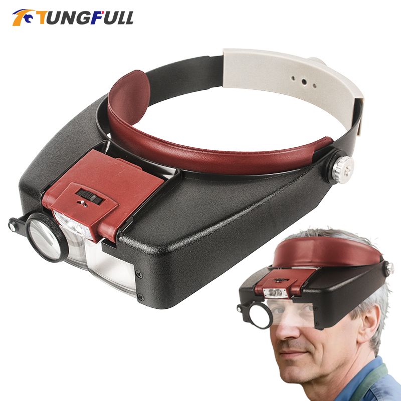 Nuevo 10X diadema lupa gafas casco estilo lupa lente luces LED lupa microscopio para reparar reloj joyería lectura