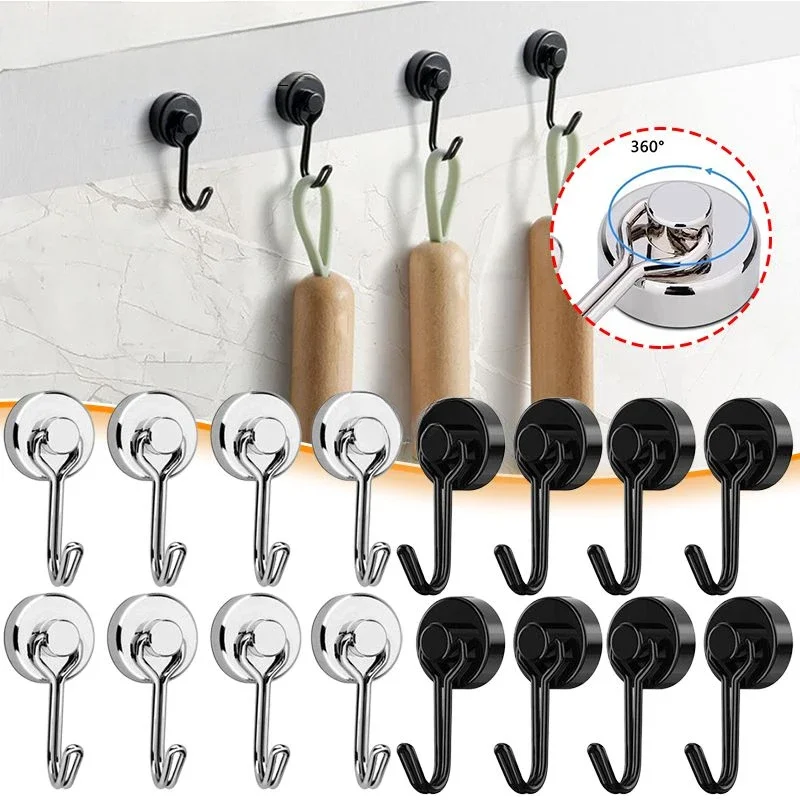 Ganchos magnéticos de alta resistencia, gancho magnético de neodimio fuerte de 30LB con ganchos giratorios para el hogar, cocina y refrigerador, 2/4/8 Uds.