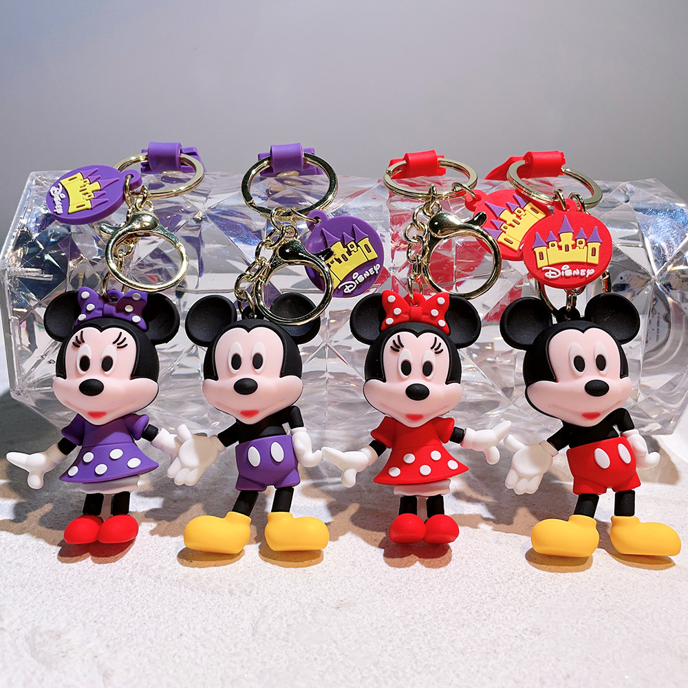 Christmas Mickey and Minnie Resin Figurine Keychain Car Bag Key Ring Gift