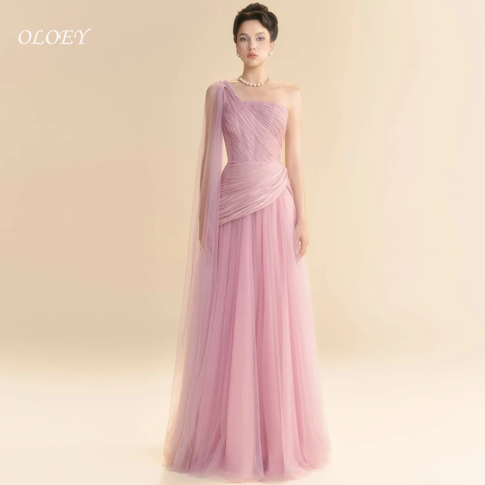 OLOEY 2025, elegante Koreaanse avondjurken, één schouder, damesfeestjurk, op maat gemaakte zachte tule galajurk, muziekprestaties