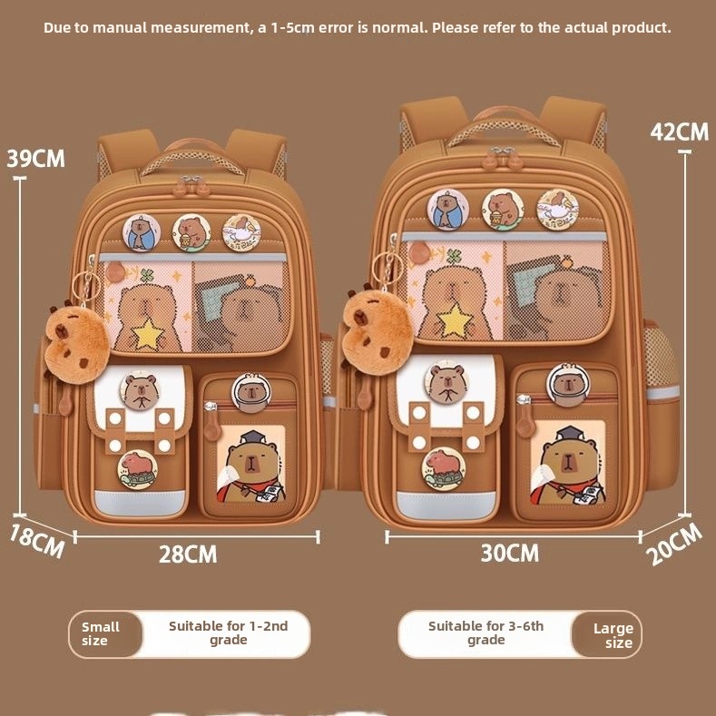 New Capybara Children's Bapa Large Capaci Elementary School Bookbag Boys And Girls Reduce Burden School Bag for ades -6