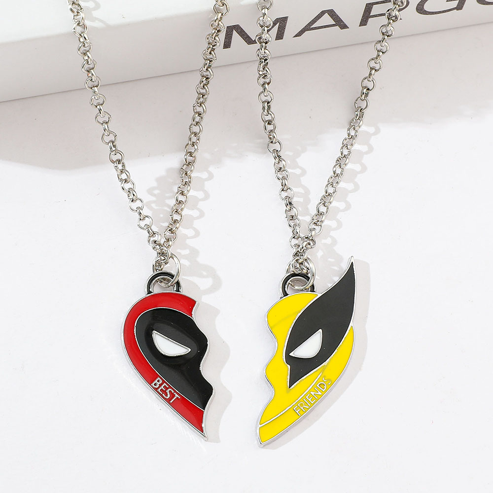 Collar de la película Marvel Deadpool & Wolverine, conjunto de mejores amigos, llavero con colgante a juego de corazón dividido para Fans, accesorios de regalo, 2 uds.