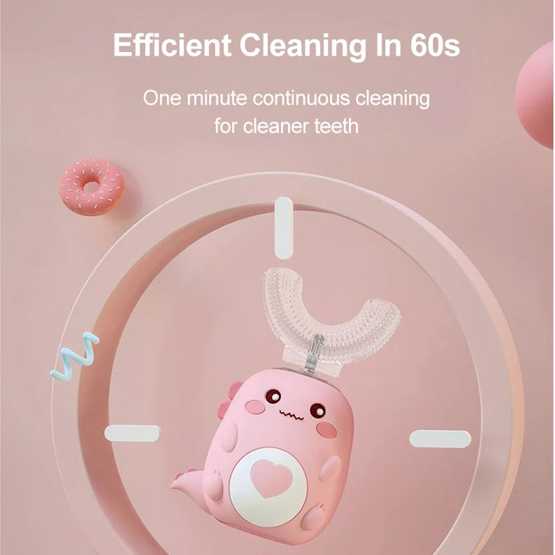 Trẻ Em Bàn Chải Đánh Răng Điện Thông Minh 360 Độ Hình Chữ U Hoa Văn Hoạt Hình Trẻ Em Bàn Chải Đánh Răng Sạc Âm Bàn Chải Đánh Răng Tự Động