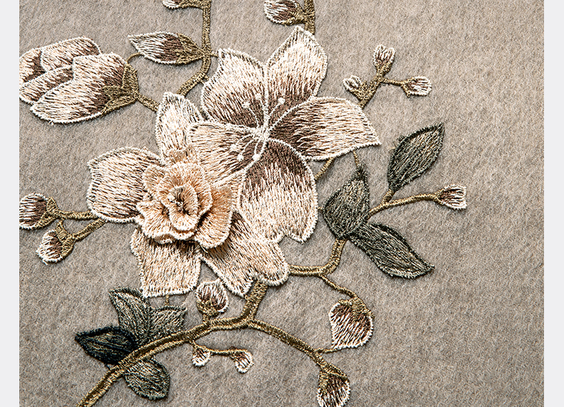 Wool Scarf Solid Color Rectangular Thickened Warm High-End Chinese Style Embroidery Shawl Gift Decoration Four Seasons Universal