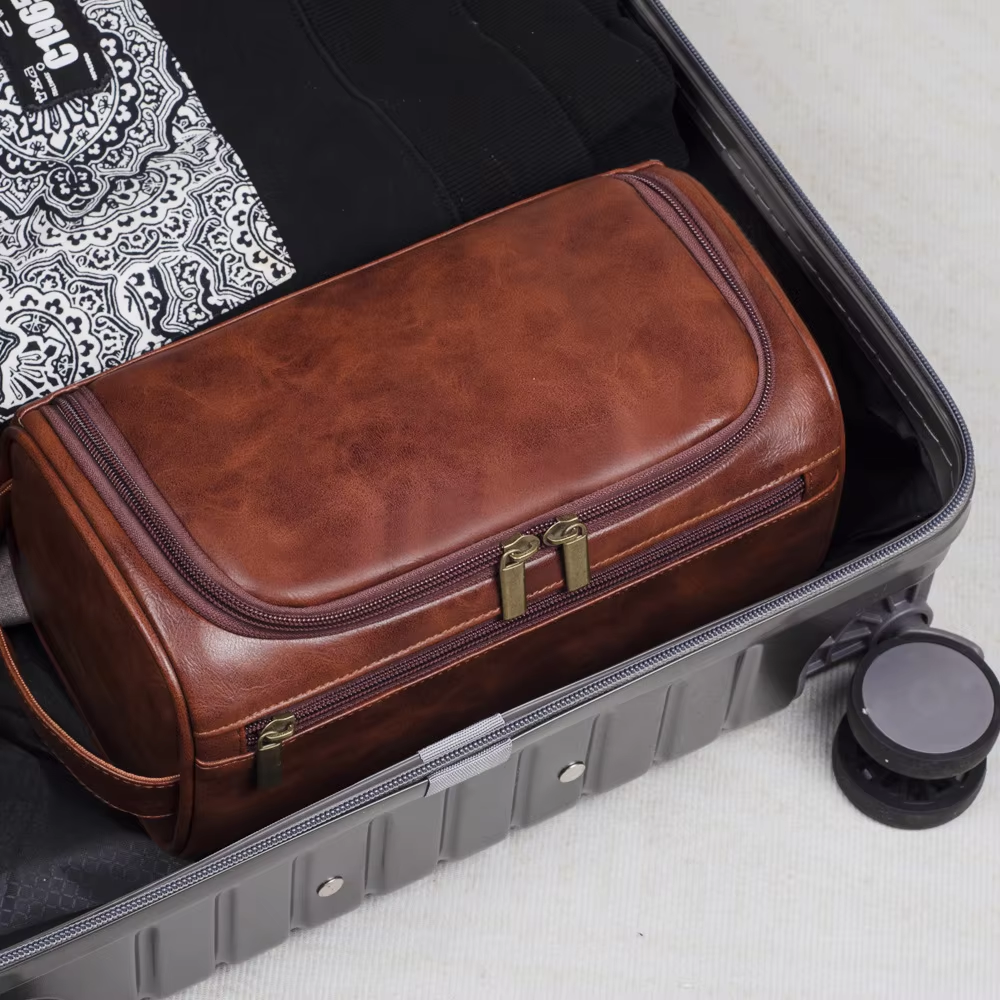Large Capacity PU Leather Wash Bag Double layered Men's cosmetic bag travel essentials organizer Hanging Makeup Bag
