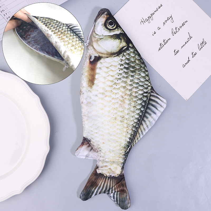 1pc フナペンバッグ現実的な魚の形のメイクアップポーチペン鉛筆ケースとジッパー新学期鉛筆ポーチ鉛筆バッグ