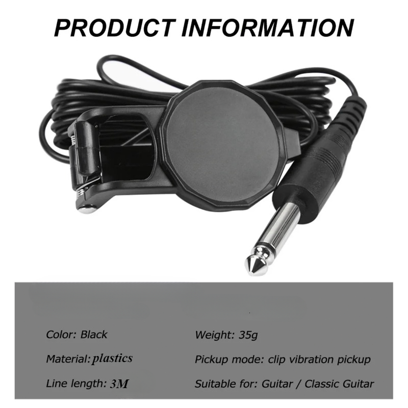 Longitud 3M Audio Jack Clip en pastilla para guitarra acústica\mandolina\Bouzouki\Violín\Banjo\Ukulele Sound Pickup Transductor Guitarras
