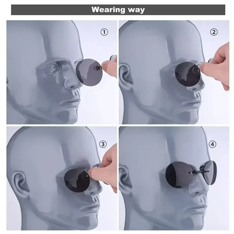 1-2 pçs clipe no nariz óculos redondos sem aro matriz morpheus óculos de sol mini sem moldura vintage masculino uv400