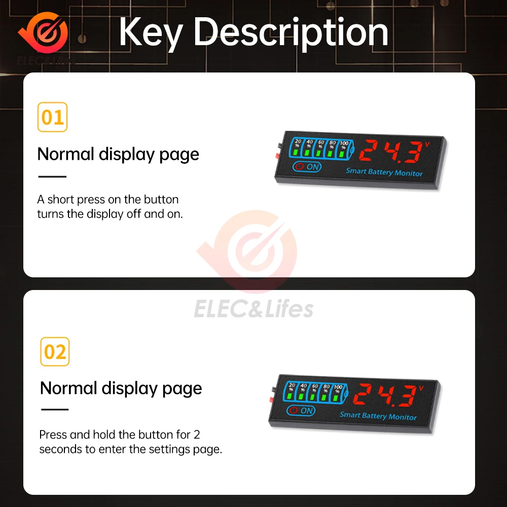 DC 7V-40V 3-14S LED Battery Capacity Indicator Power Display Panel Lithium Lead Acid Battery Capacity Voltage Meter Module
