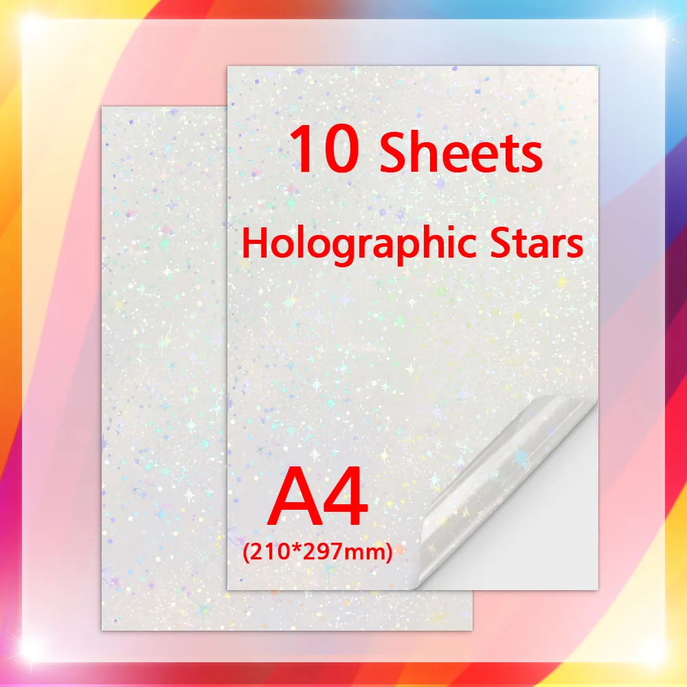 10 feuilles de papier A4 étoiles brillantes Film de stratification à froid verre en forme de cœur holographique paillettes Photo Film de stratification DIY carte de couleur