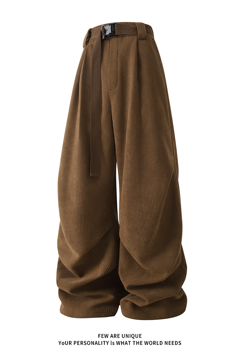 Pantalones de chándal rectos de pierna ancha para hombre, moda coreana, pantalones de chándal de lana cálidos, pantalones térmicos informales con cinturón largo, invierno