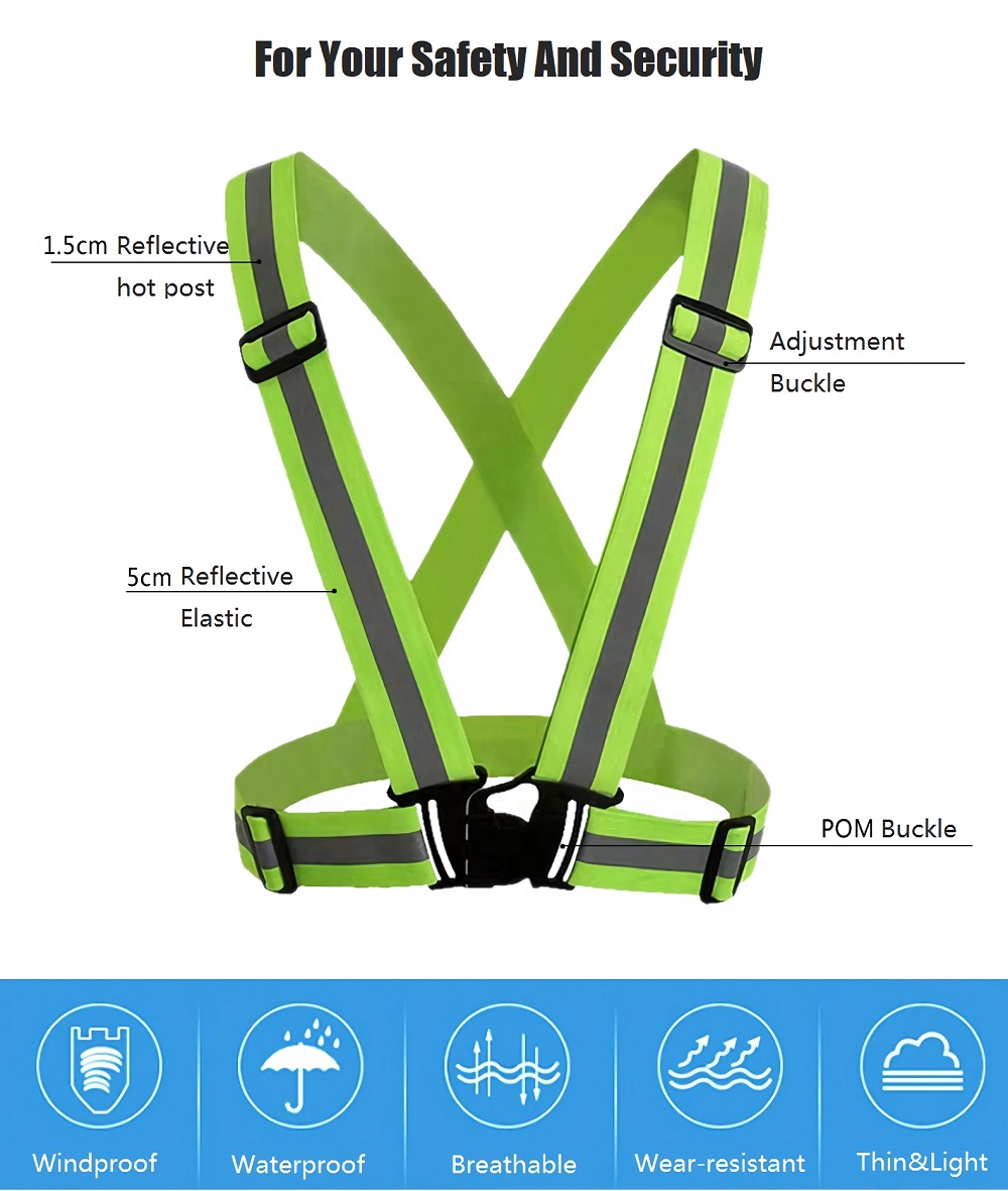 Breathable Adjustable Safety Highlight Reflective Straps Night Running Riding Clothing Vest Elastic Band For Adults Children