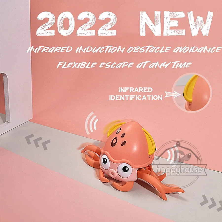 Polvo rastejando brinquedos do bebê com música led luz brinquedos musicais para a criança evitar automaticamente obstáculos brinquedos interativos para crianças