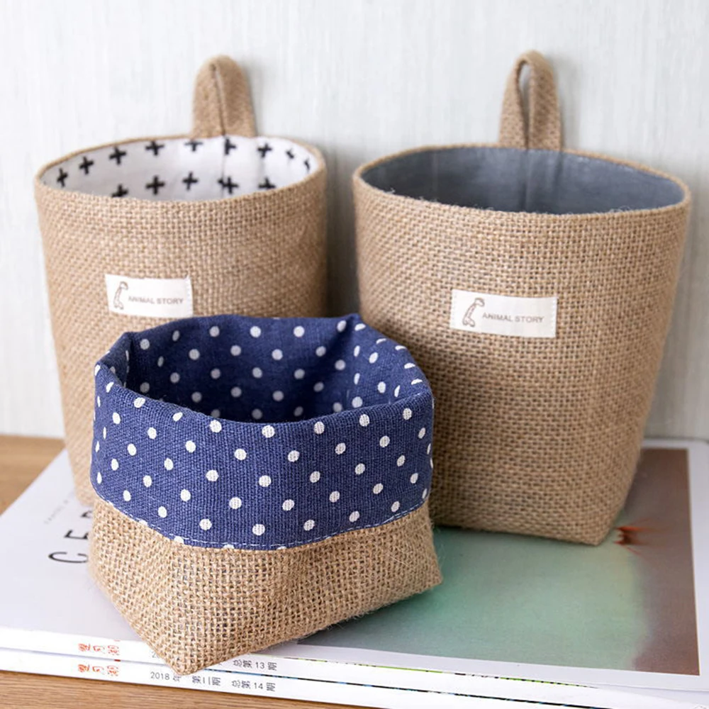 Cestino portaoggetti tascabile da parete piccolo in stile nordico, sacco per articoli vari, organizer per cosmetici, borsa portaoggetti per giocattoli in cotone e lino