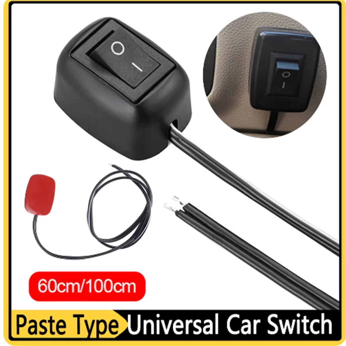 Interruptor universal para carro, tipo pasta, interruptor de alternância com cabo 60cm/100cm dc 12v para anel de neblina, luzes de néon, mini botão
