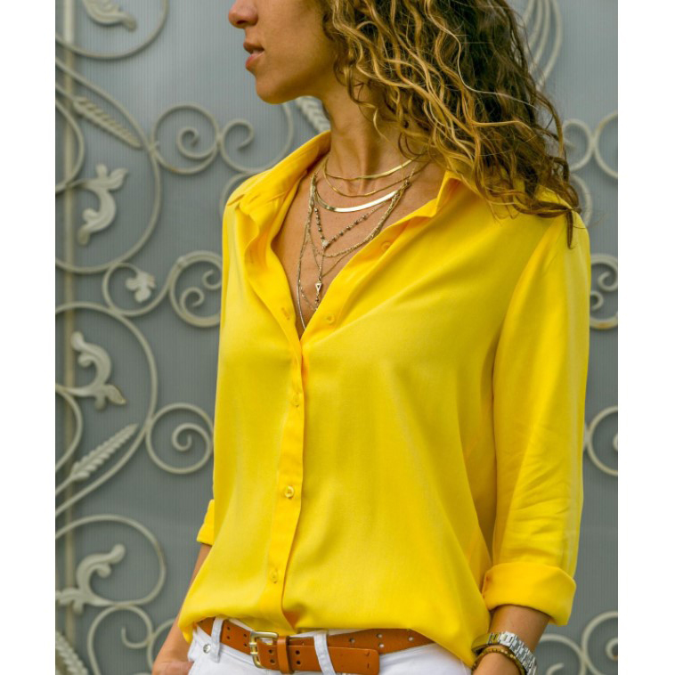 Herbst Shirt Damen Polo Kragen Büro Dame Bluse Vintage Shirt Lose Button Up Down Shirts Mode Tops